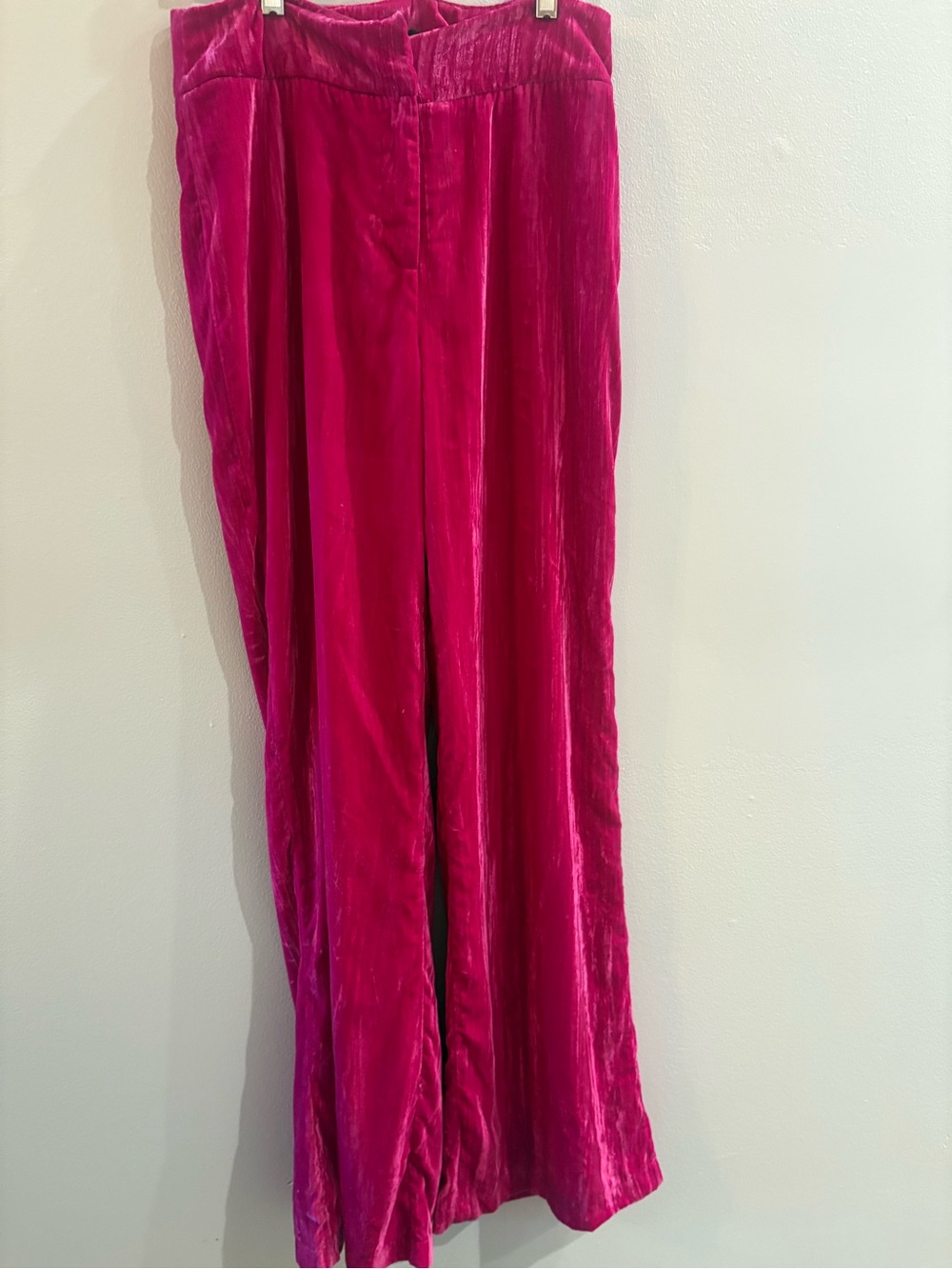 Nasty Gal Bright Pink Crushed Velvet High Rise Wide Leg Pants Sz 6